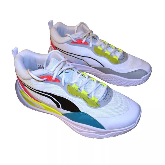 PUMA Playmaker Pro Shoes Men's Size 12 Reflective Hi-Viz White Fiery Coral EUC - Picture 4 of 13